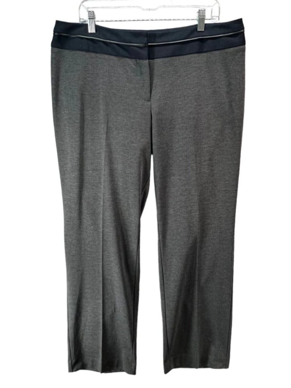 Lane Bryant Womens Pants Gray Comfort Stretch Zipper Career 14 Faux Leather trim
